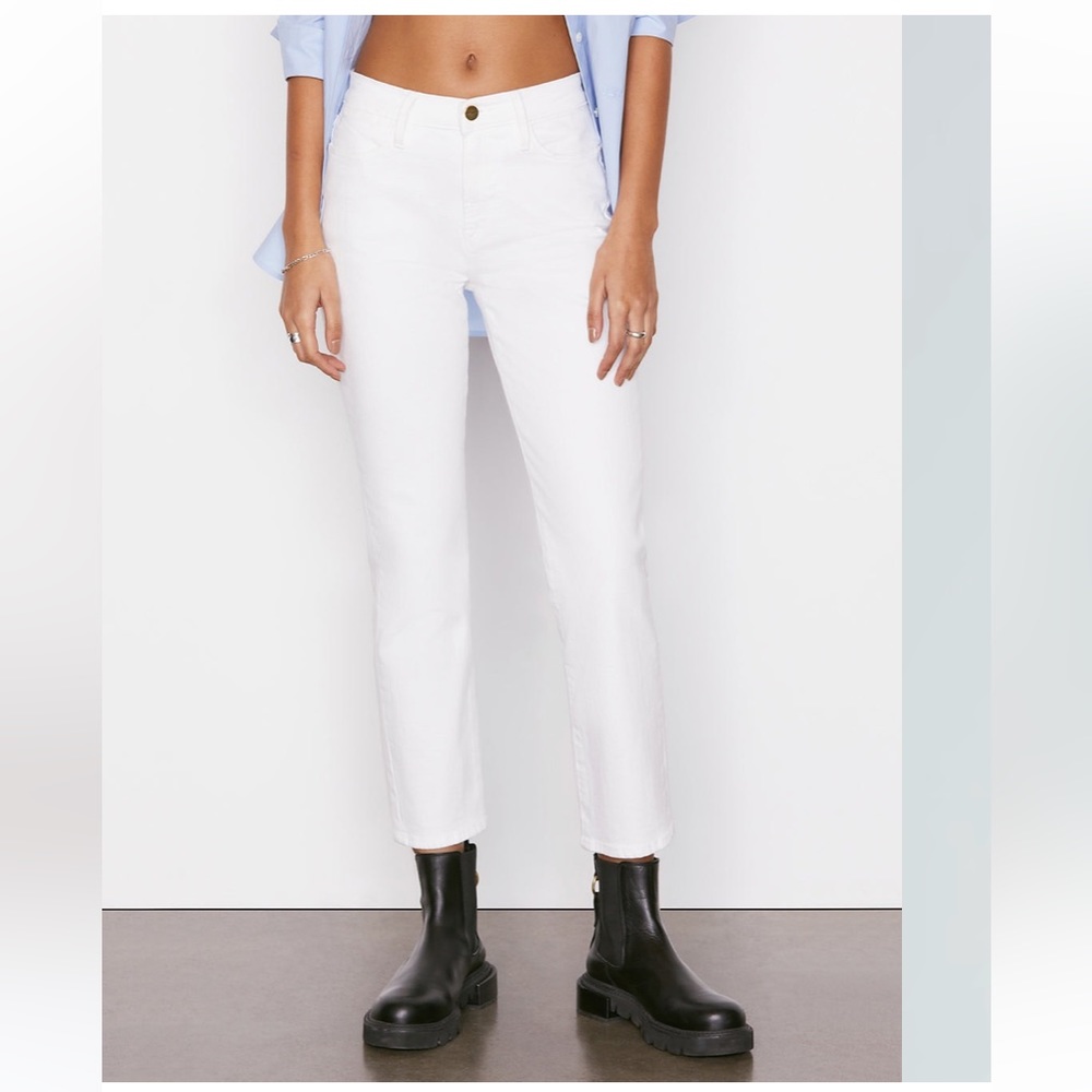 frame denim le high straight leg jeans 25 white mid rise stretch flattering XS